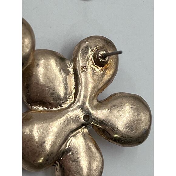 Designer Signed Gold Plated Blossom Flower White Pearl Stud Earrings - Picture 8 of 10